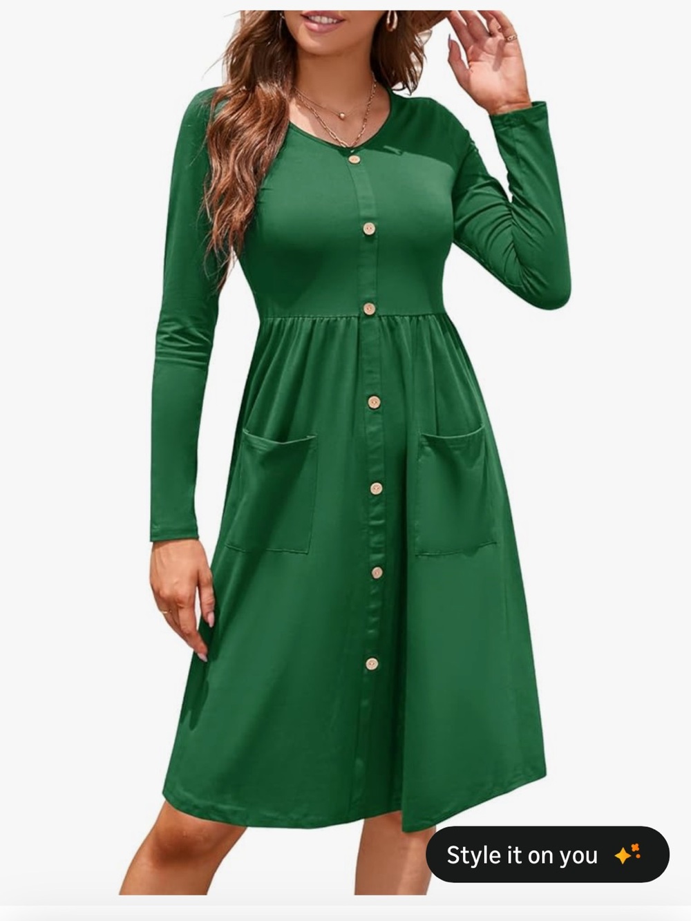 BNWT OUGES Women's V Neck Button Down Skater Midi Dress with Pockets